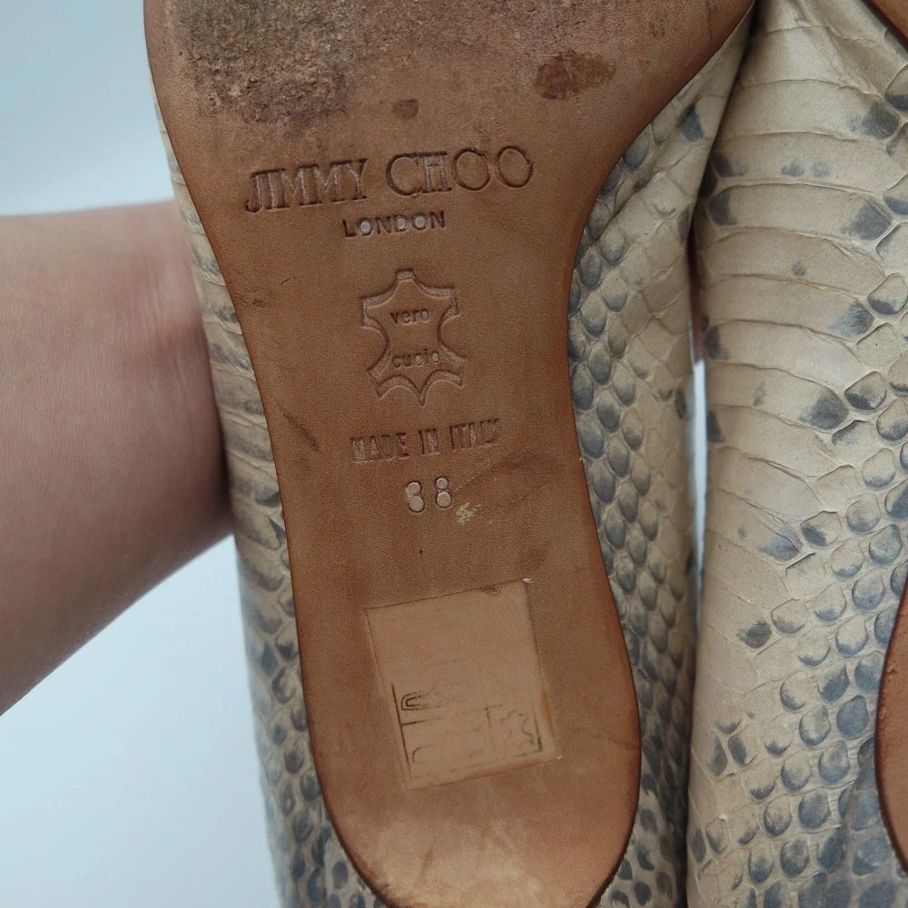 Vintage Jimmy Choo Beige Snakeskin Pointed Toe Kitten Heel Made in Italy Size 38